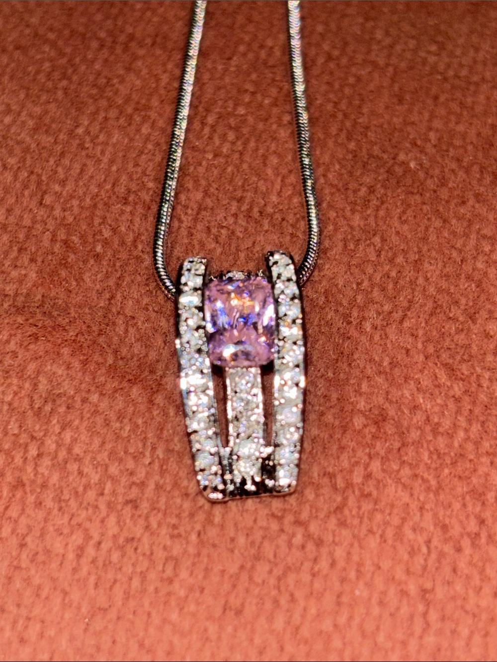 Pink cz pendant necklace simple elegant birthstone